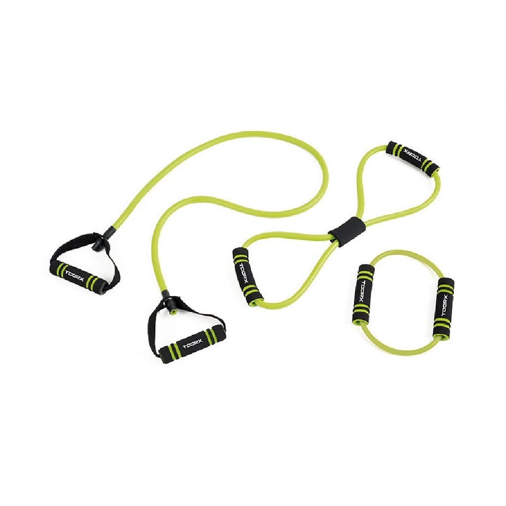 Set attrezzi elastici impugnature soft touch - nero/verde lime