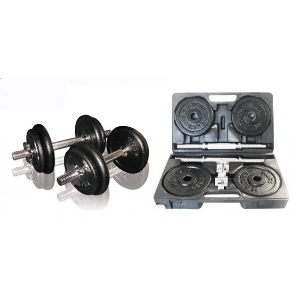 Valigetta pesi ghisa 20 KG. (2 manubri + dischi 4x2,5 kg + 4x1,5 kg)