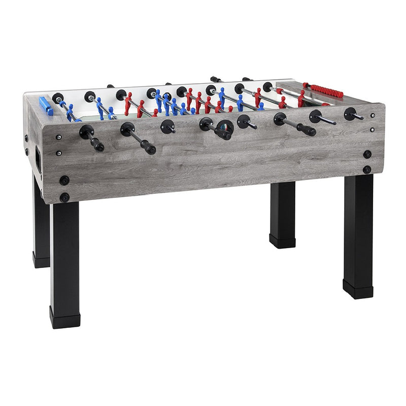 Calciobalilla G-500 rovere-grigio aste uscenti piano gioco corto in vetro