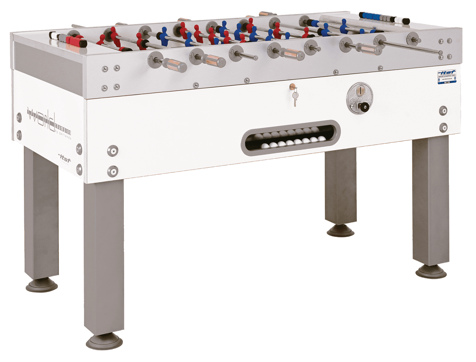 Calciobalilla WORLD CHAMPION 2.0 aste uscenti  piano gioco lungo in vetro