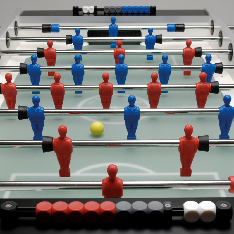 Calciobalilla PRO CHAMPION aste uscenti piano gioco lungo in vetro sabbiato-5