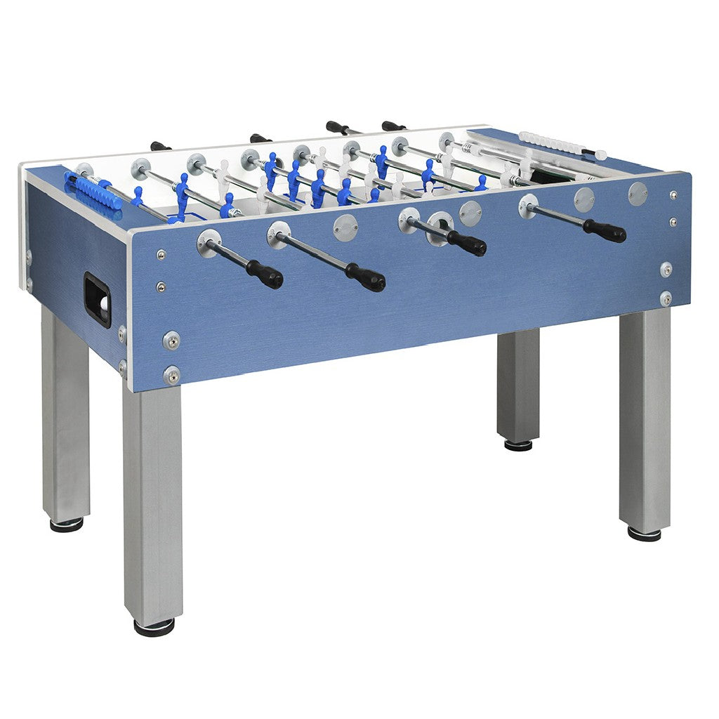 Calciobalilla G-500 WEATHERPROOF blu aste rientranti  piano gioco corto