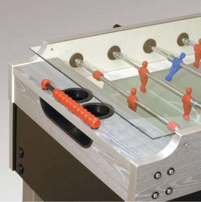 Calciobalilla OLYMPIC SILVER aste rientranti piano gioco corto in vetro