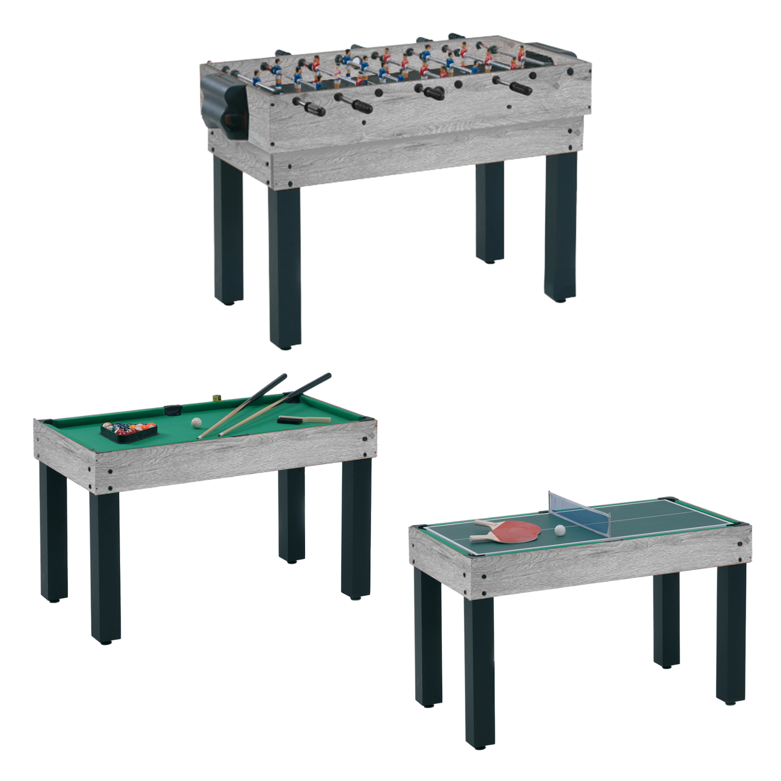 Tavolo multigioco MULTI - 12 giochi in 1 rovere grigio aste rientranti