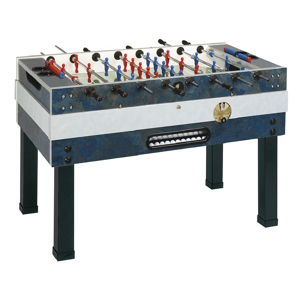 Calciobalilla DELUXE OUTDOOR aste uscenti piano gioco corto vetro lucido,