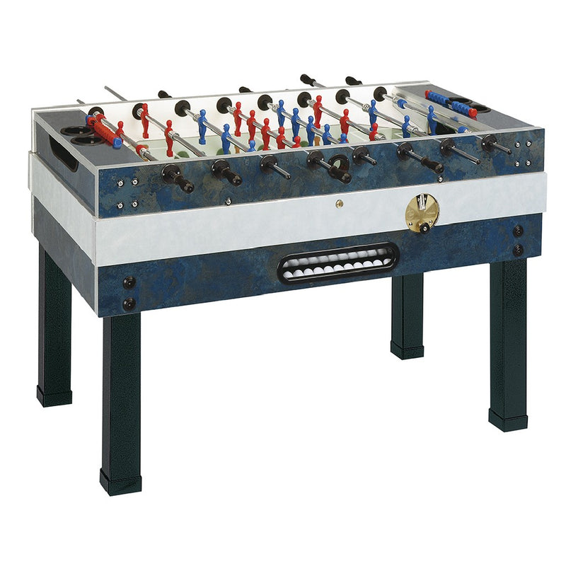 Calciobalilla DELUXE OUTDOOR aste uscenti piano gioco corto vetro lucido,