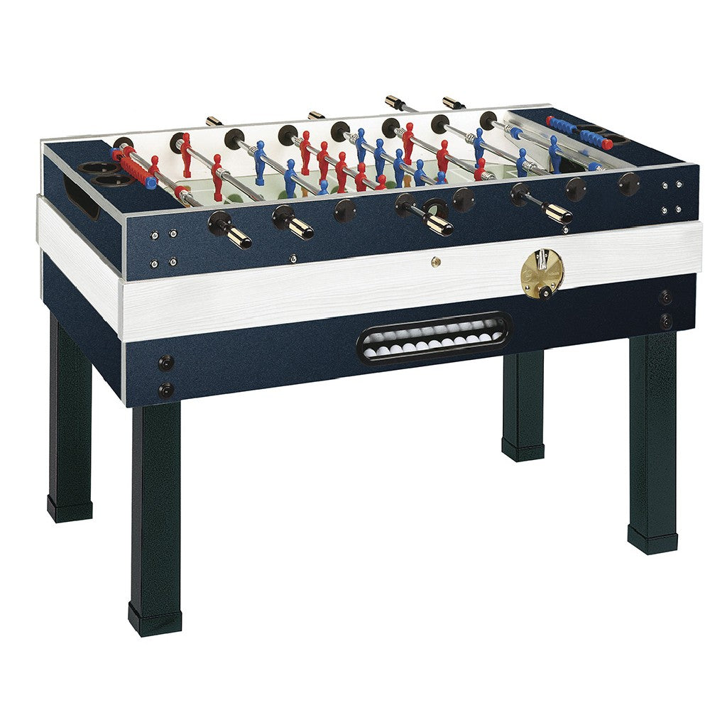 Calciobalilla DELUXE blu aste rientranti piano gioco corto in