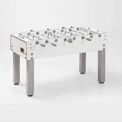 Calciobalilla G-500 PURE WHITE con aste rientranti, piano gioco corto in vetro