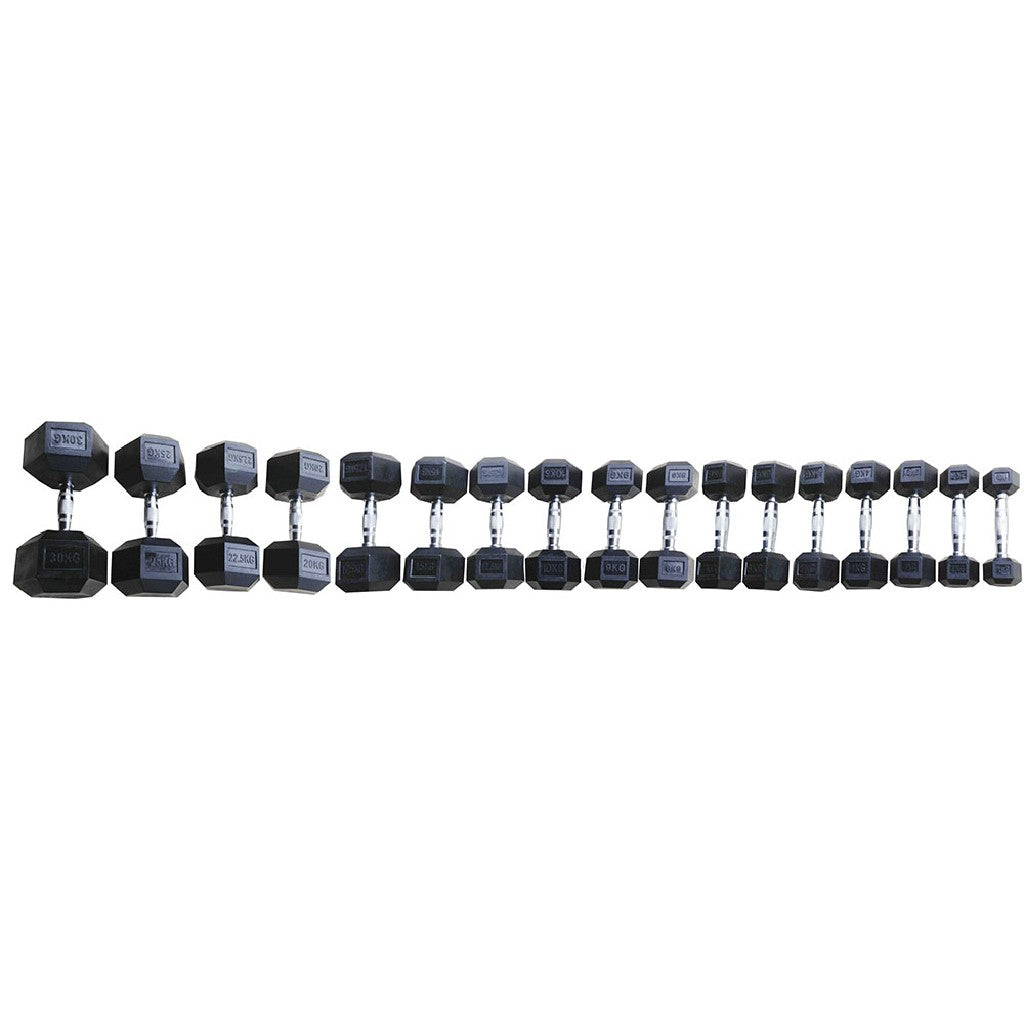 Set coppie manubri esagonali gommati da 2,5 a 25 kg (salto da 2.5 kg)