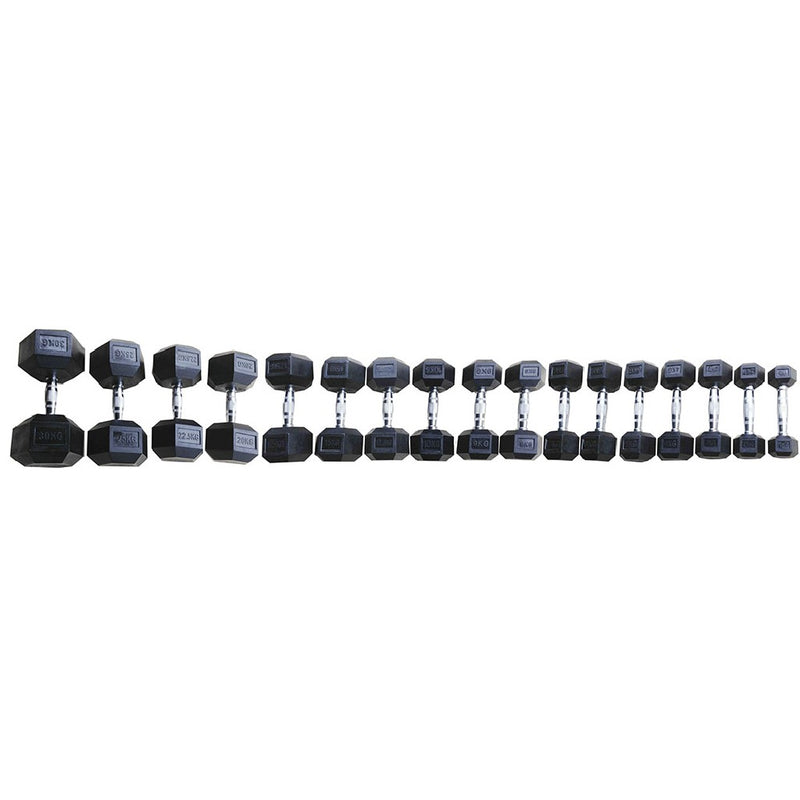 Set coppie manubri esagonali gommati da 2,5 a 25 kg (salto da 2.5 kg)