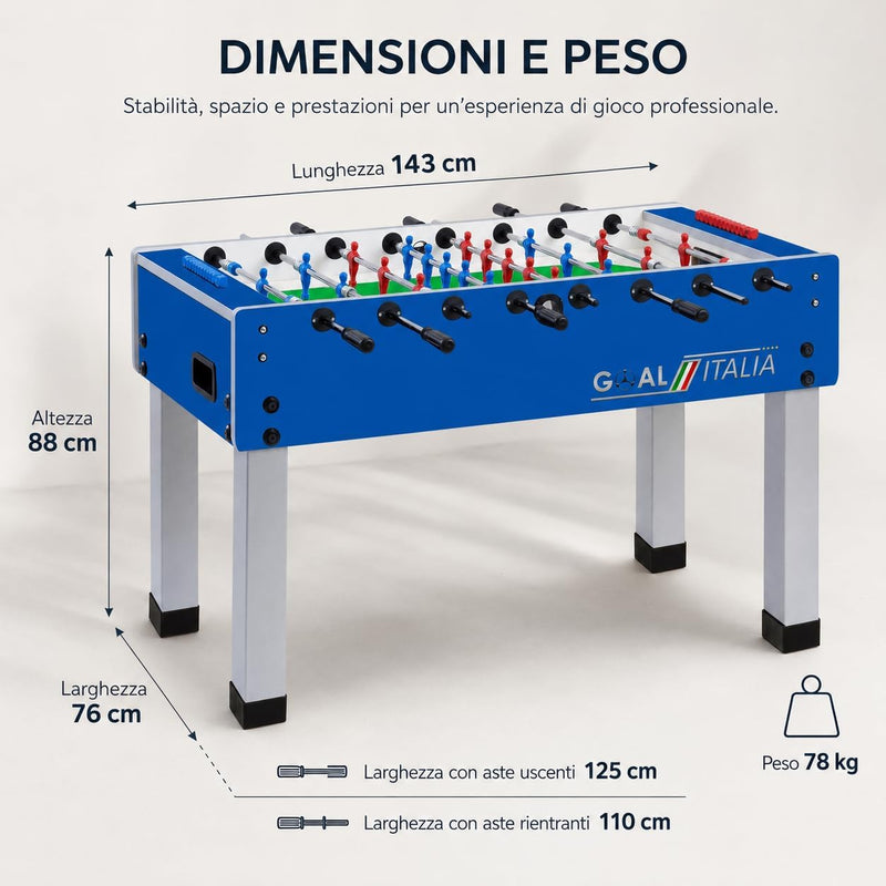 Calcio Balilla Goal [Made in Italy] Biliardino Con Aste Rientranti Telescopiche o Uscenti-3