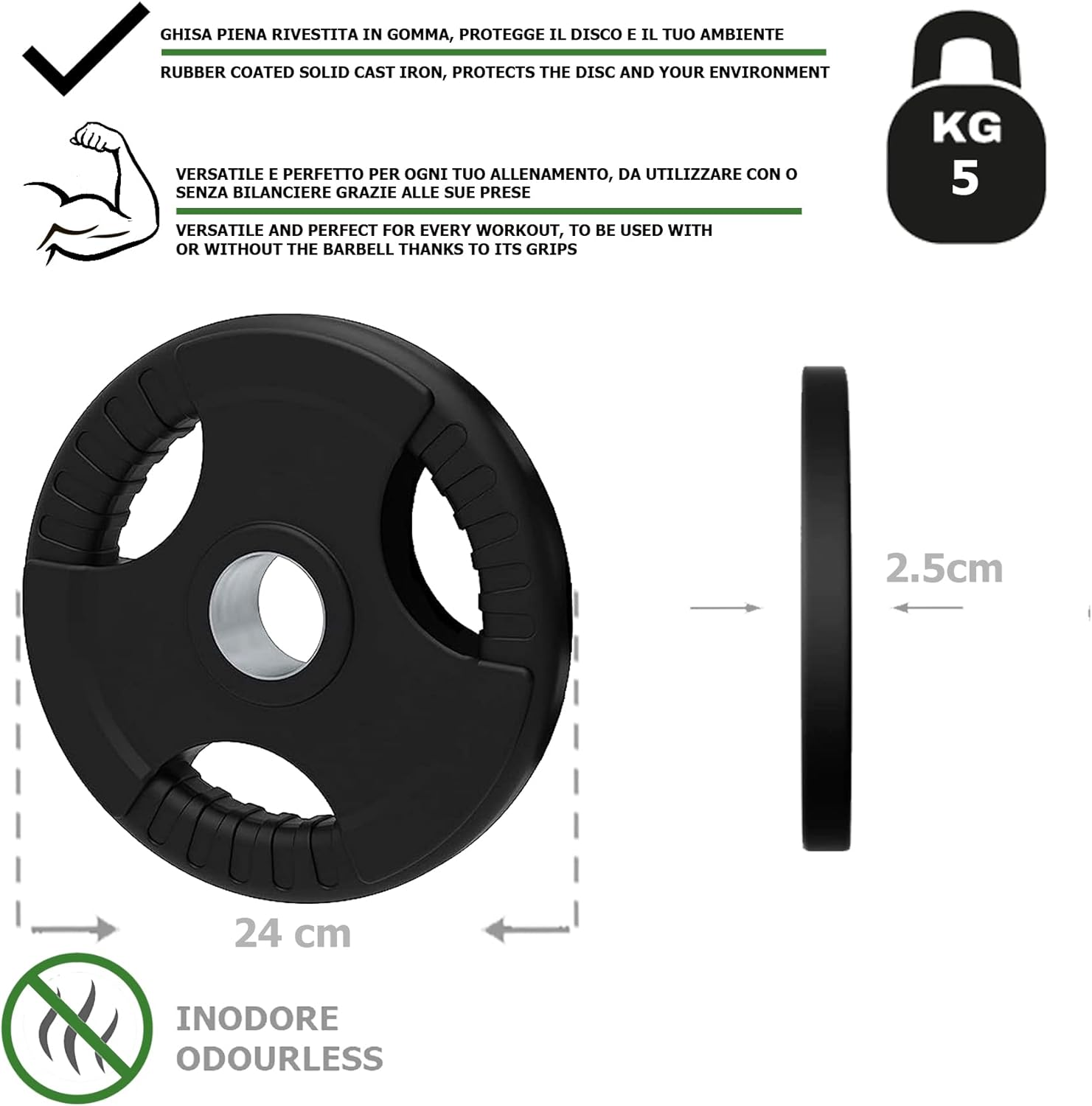 Dischi Ghisa Gommati Olimpionici Foro G50DG Ø50 mm da 1.25 A 25 kg