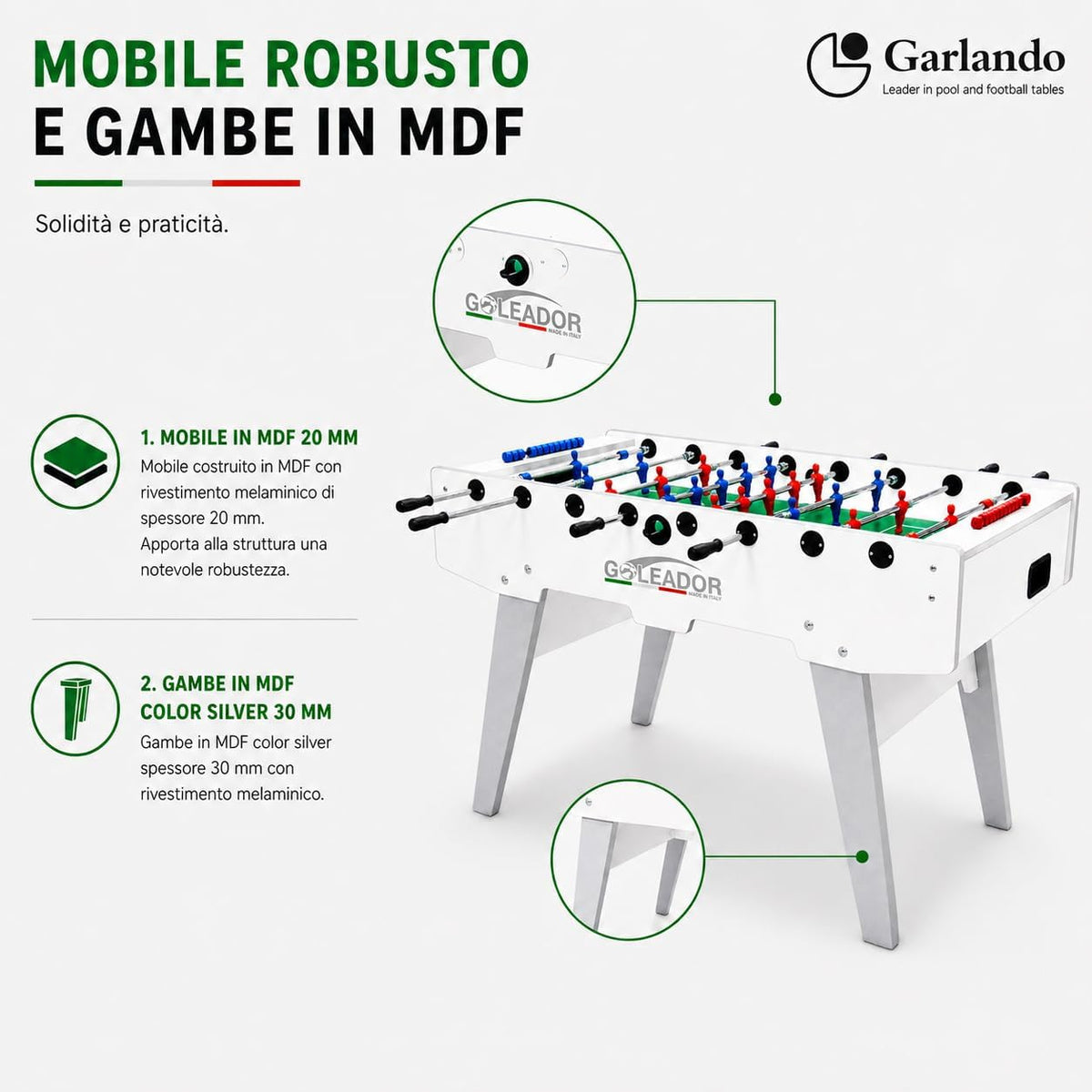 Calcio Balilla Goleador [Made in Italy] con Aste Rientranti o Uscenti-6