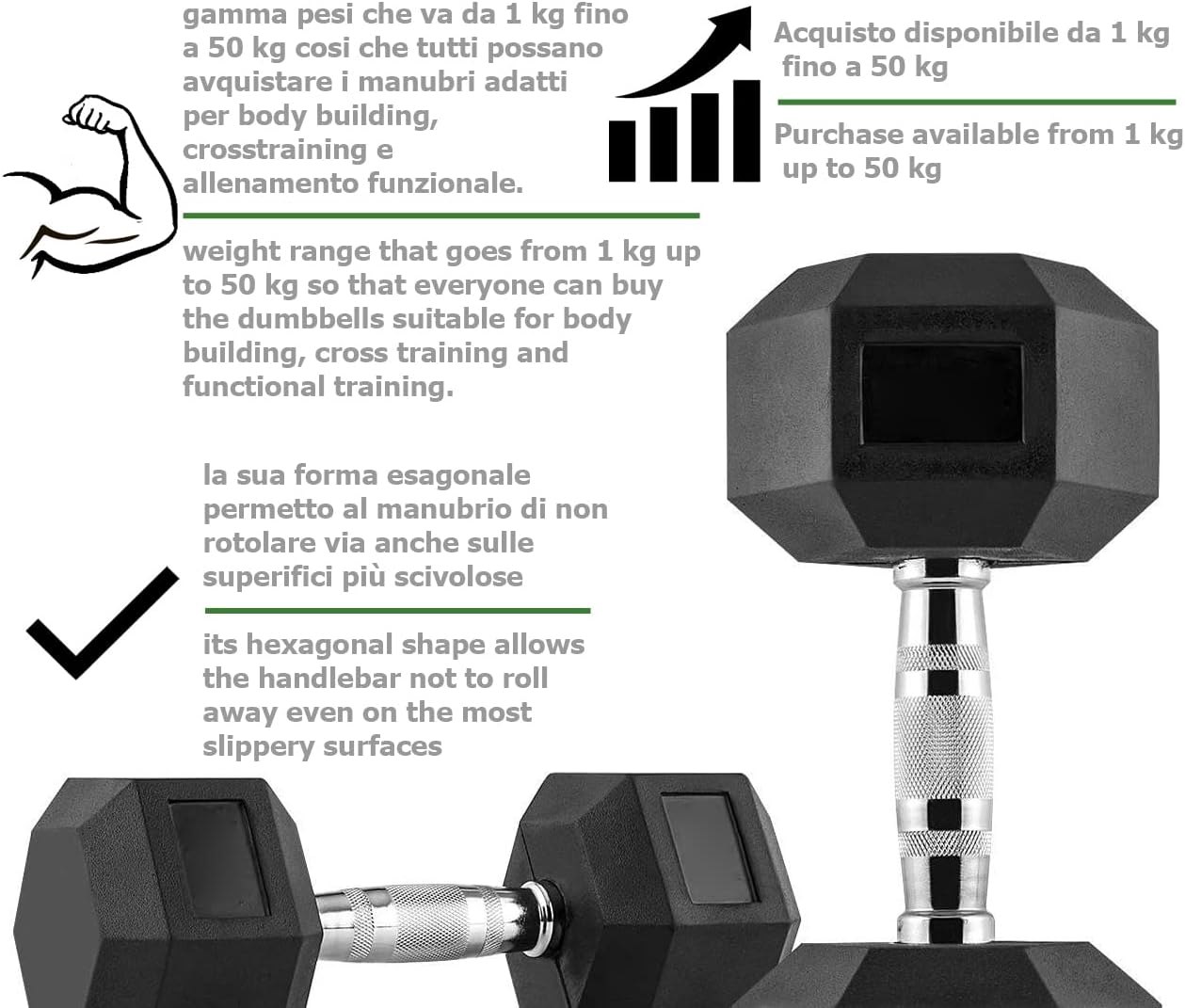 Manubrio Esagonale Gommato GMG DA 1 A 30 KG-3