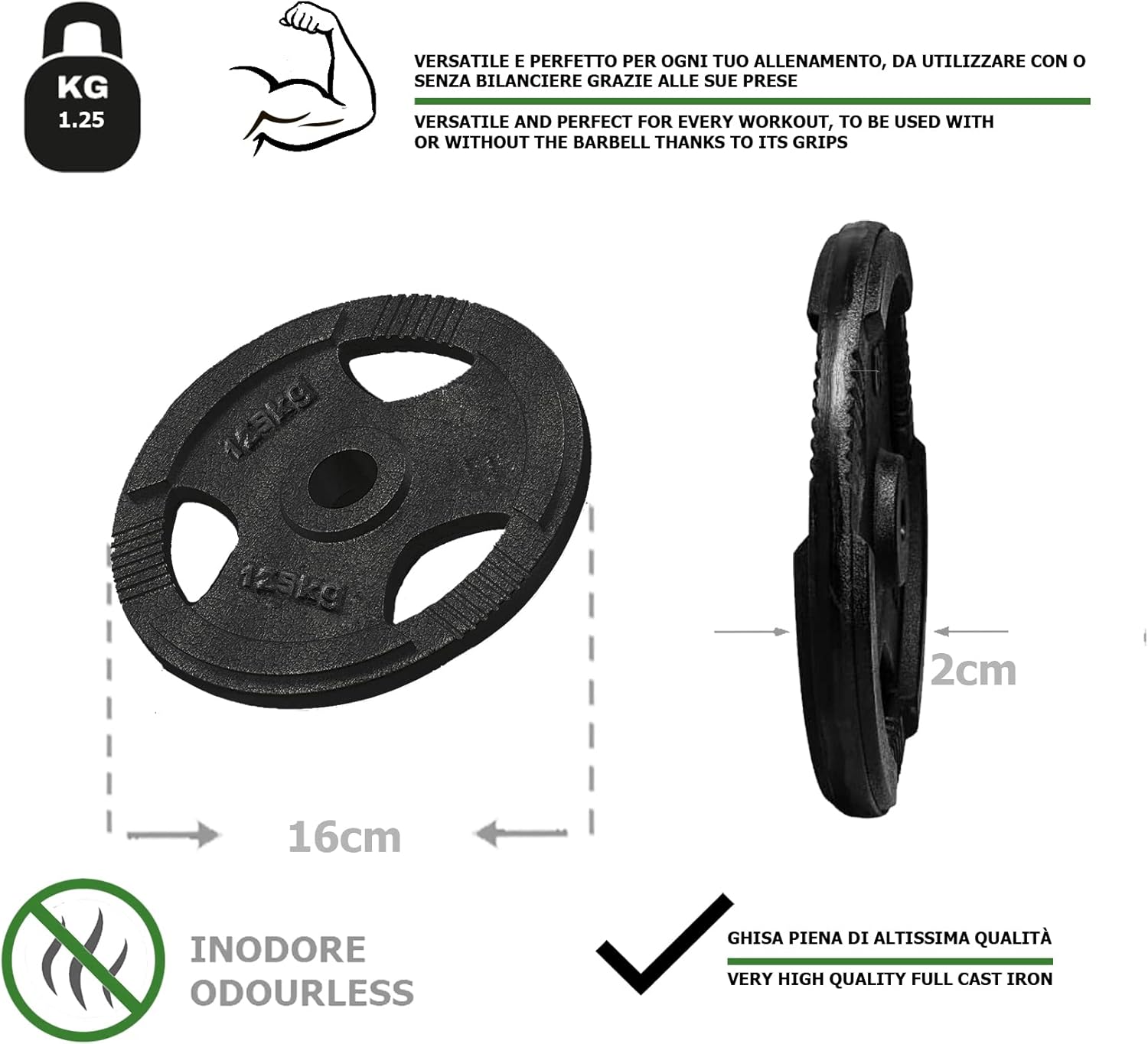 Disco ghisa olimpionico foro Ø50 mm G50DV da 1.25 a 25 kg-3