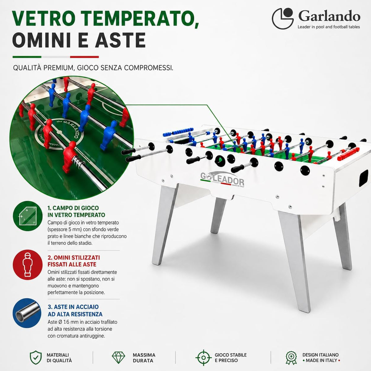 Calcio Balilla Goleador [Made in Italy] con Aste Rientranti o Uscenti-8
