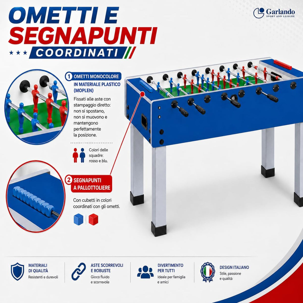 Calcio Balilla Goal [Made in Italy] Biliardino Con Aste Rientranti Telescopiche o Uscenti-6