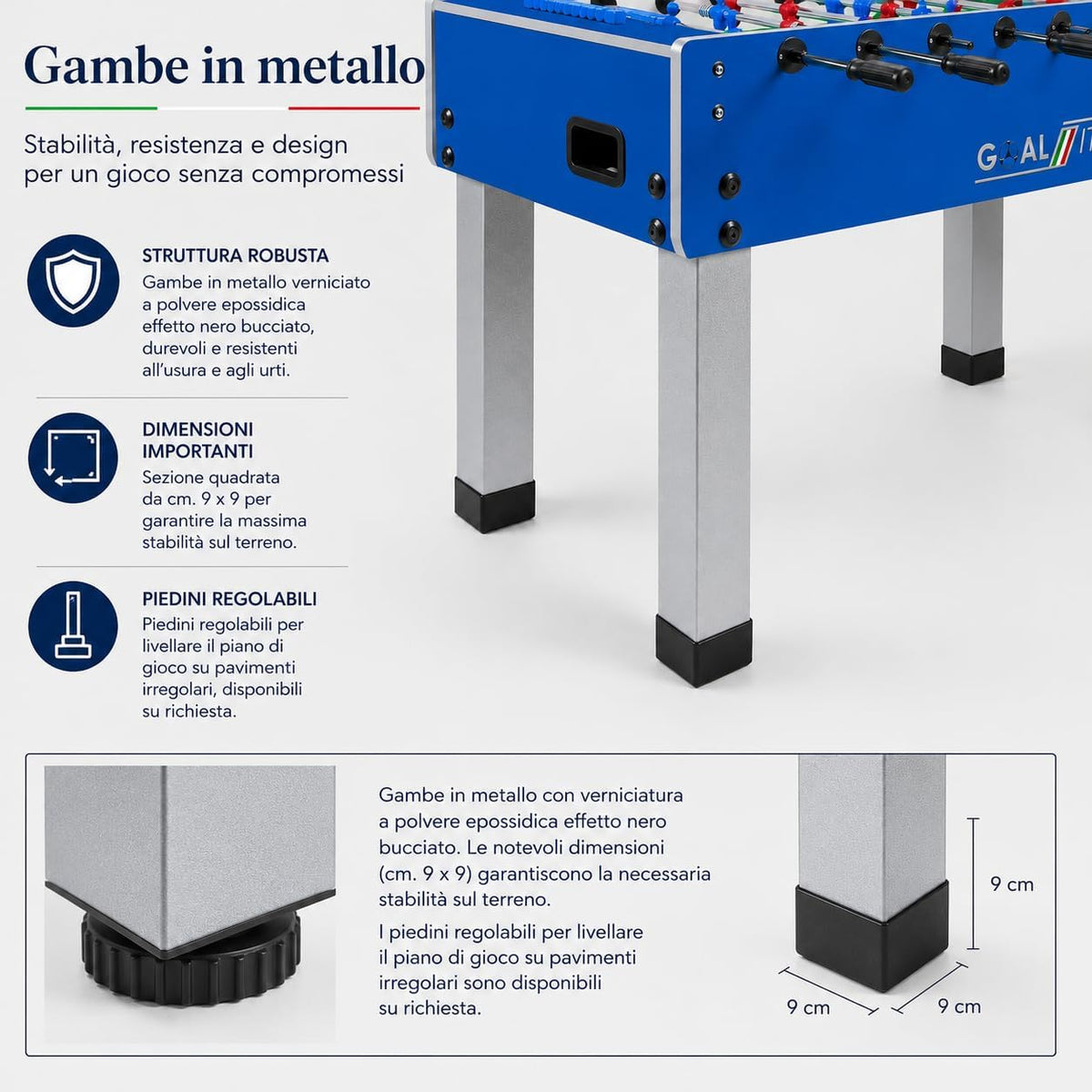 Calcio Balilla Goal [Made in Italy] Biliardino Con Aste Rientranti Telescopiche o Uscenti-7