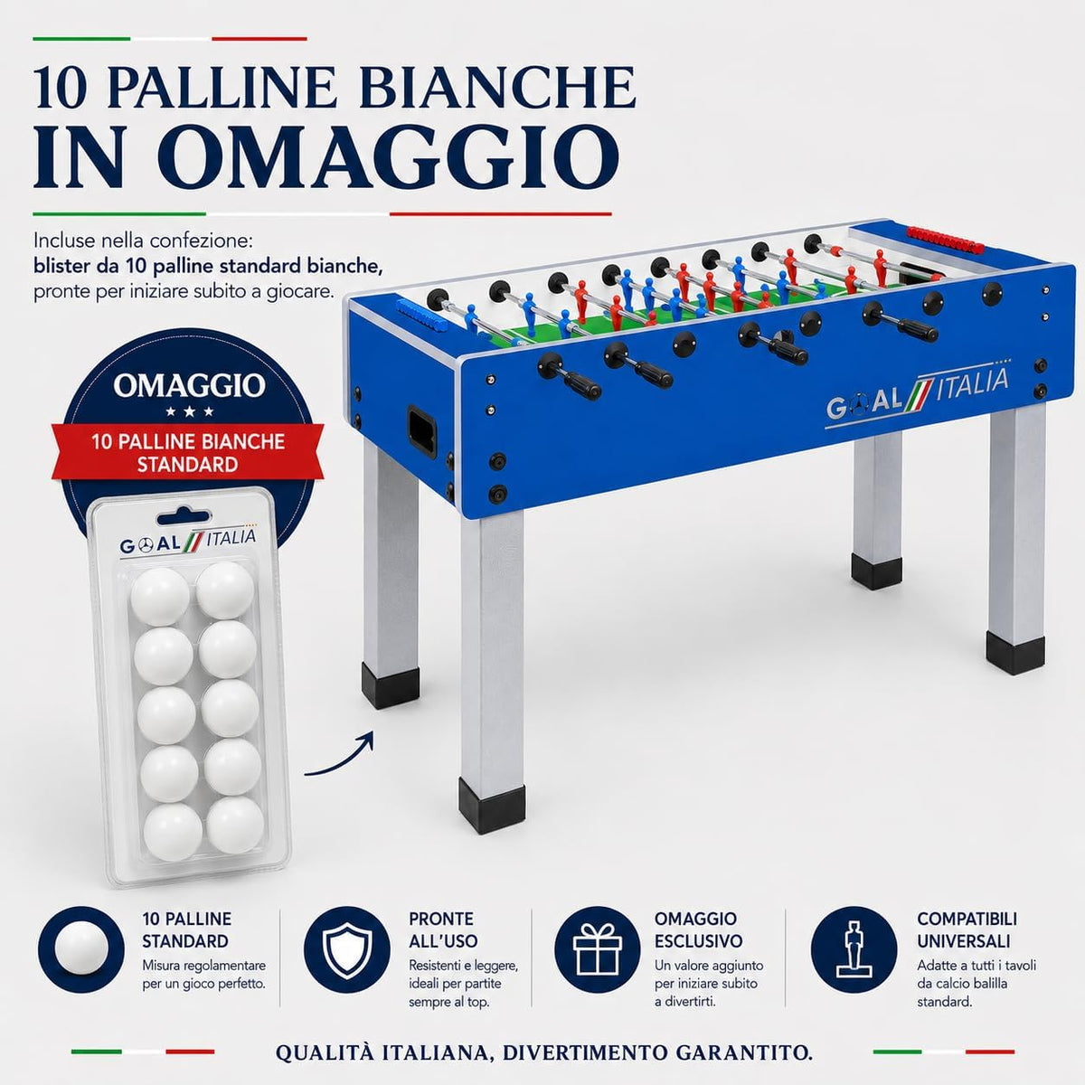 Calcio Balilla Goal [Made in Italy] Biliardino Con Aste Rientranti Telescopiche o Uscenti-4