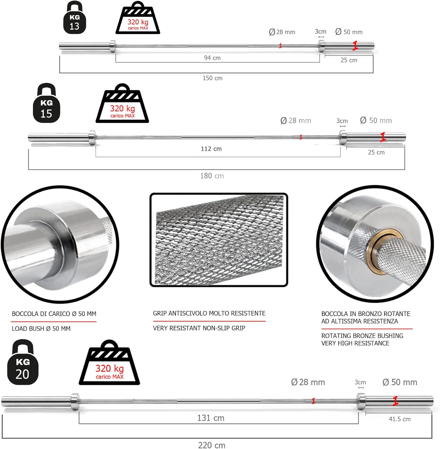 Bilanciere olimpionico 220 cm cromato GBO-220 G5 HT-2