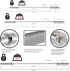 Bilanciere olimpionico 220 cm cromato GBO-220 G5 HT-2