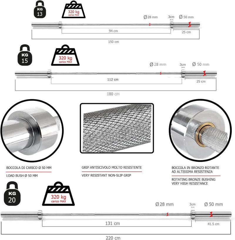 Bilanciere olimpionico 220 cm cromato GBO-220 G5 HT-2