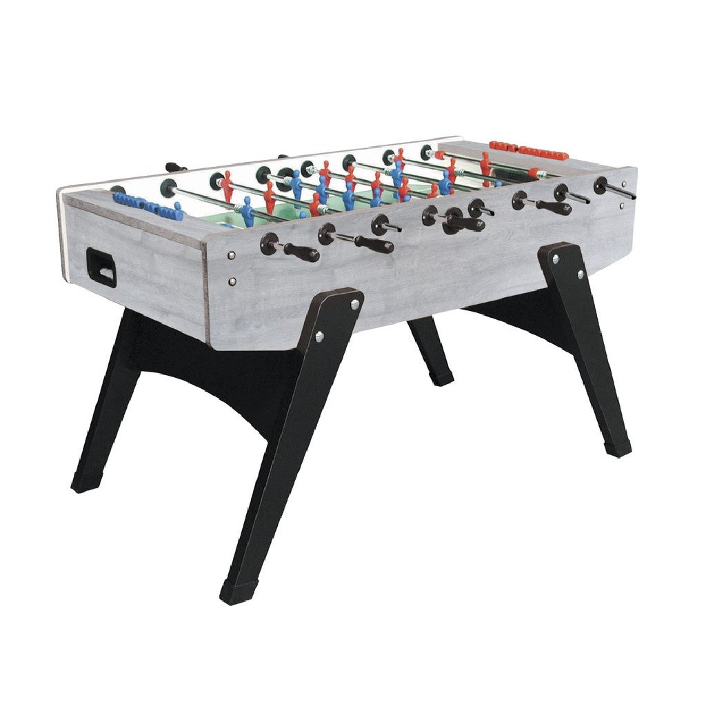 Calciobalilla G-2000 rovere-grigio aste rientranti piano gioco corto in vetro