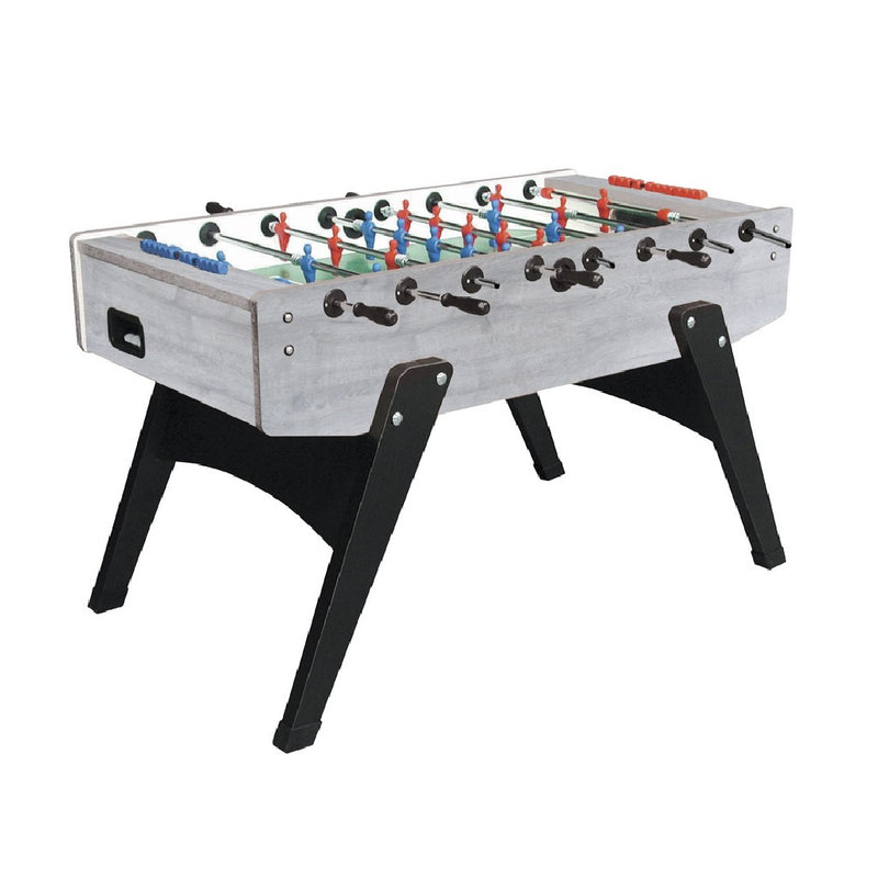 Calciobalilla G-2000 rovere-grigio aste rientranti piano gioco corto in vetro