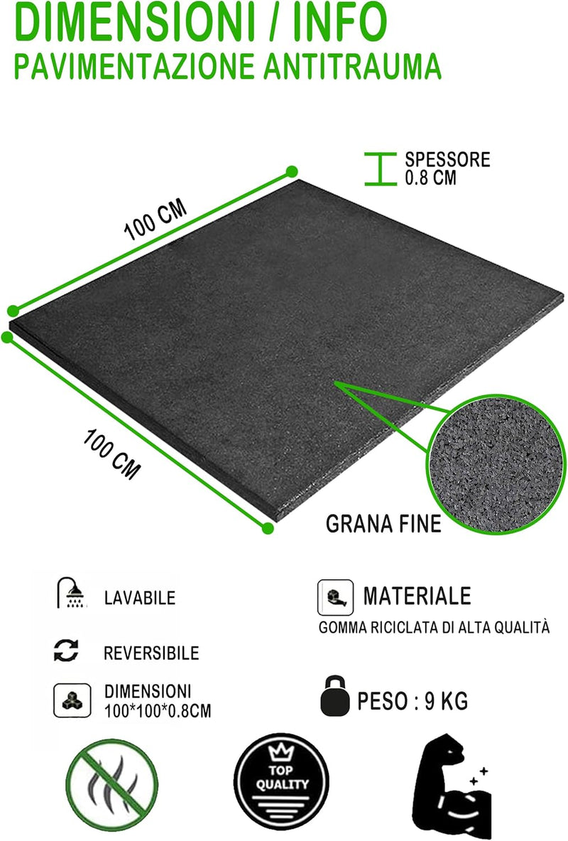 Pavimento Gommato Palestra 100x100cm, Spessori 2 e 0.8 cm-8