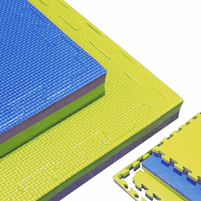 Pavimentazione Ad Incastro Antiscivolo In EVA 2 cm Multidiscipline Giallo/Blu- 9 pz