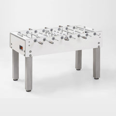 Calciobalilla G-500 PURE WHITE con aste uscenti, piano gioco corto in vetro