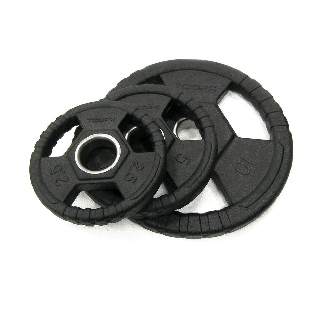 Disco ghisa gommato - 1,25 kg tri grip con foro diam. mm. 50 boccola