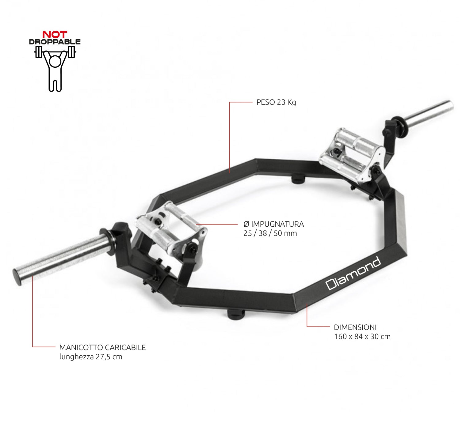 BILANCIERE OLIMPICO ESAGONALE – SHRUG BAR PRO - 300 Kg