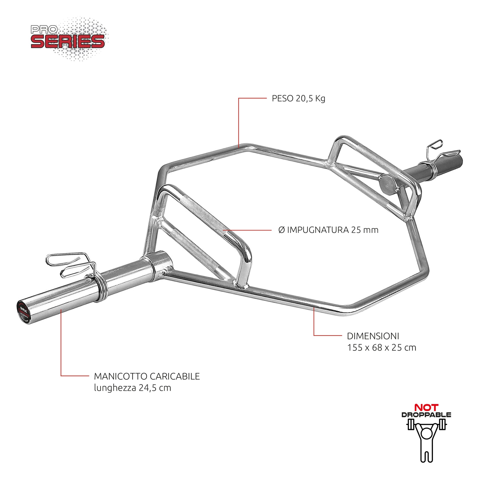BILANCIERE OLIMPICO ESAGONALE – SHRUG BAR - 200 Kg