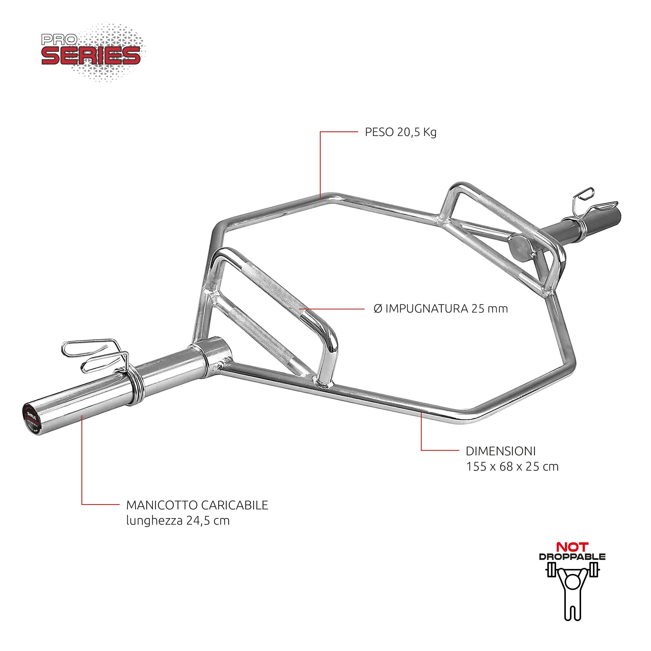 BILANCIERE OLIMPICO ESAGONALE – SHRUG BAR - 200 Kg