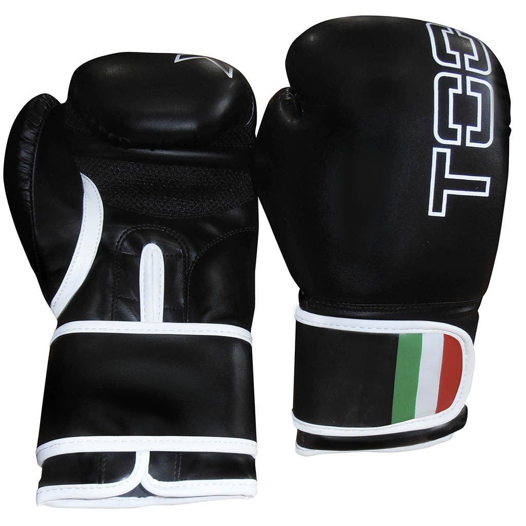 Guanti boxe LEOPARD in ecopelle neri 10 oz. con polsino tricolore