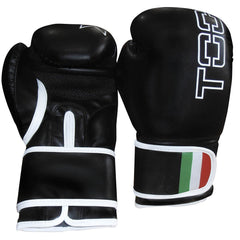 Guanti boxe LEOPARD in ecopelle neri 10 oz. con polsino tricolore