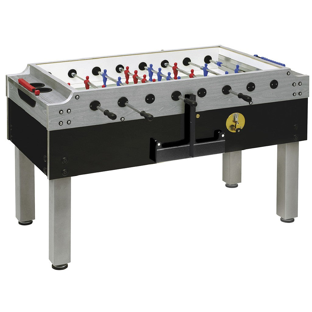 Calciobalilla OLYMPIC SILVER aste rientranti piano gioco corto in vetro