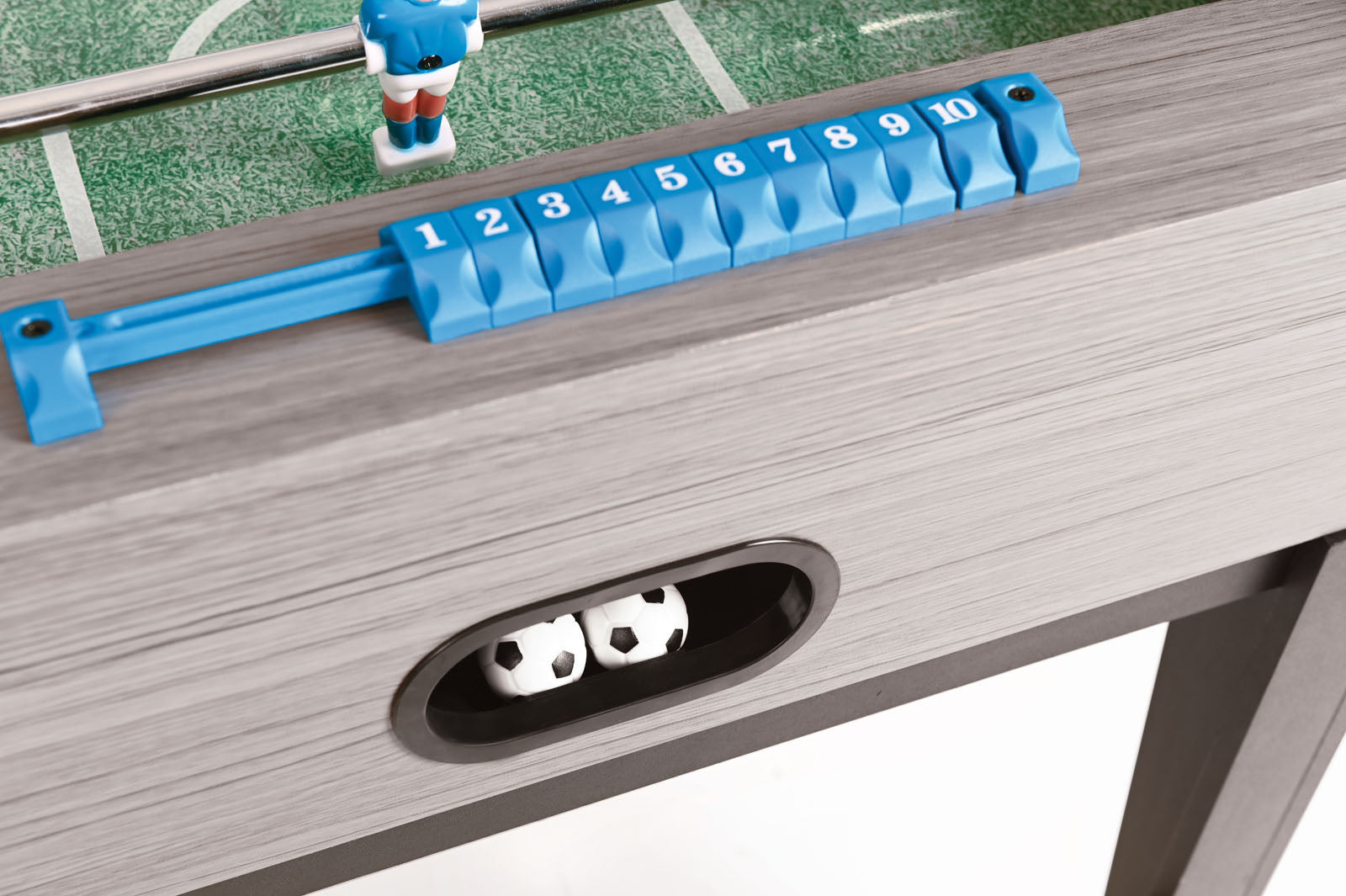 Calciobalilla F-ZERO in Rovere Grigio con aste uscenti e piano gioco lungo in nobilitato-5