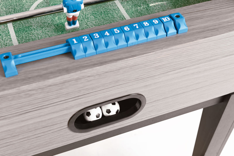 Calciobalilla F-ZERO in Rovere Grigio con aste uscenti e piano gioco lungo in nobilitato-5