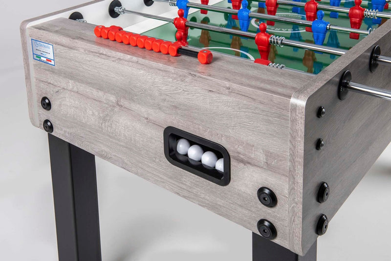 Calciobalilla G-500 rovere-grigio aste uscenti piano gioco corto in vetro
