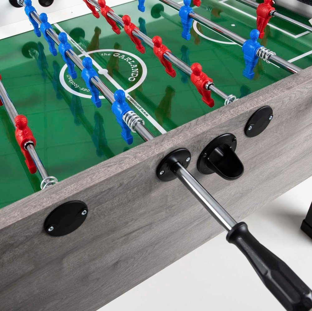 Calciobalilla G-500 rovere-grigio aste uscenti piano gioco corto in vetro
