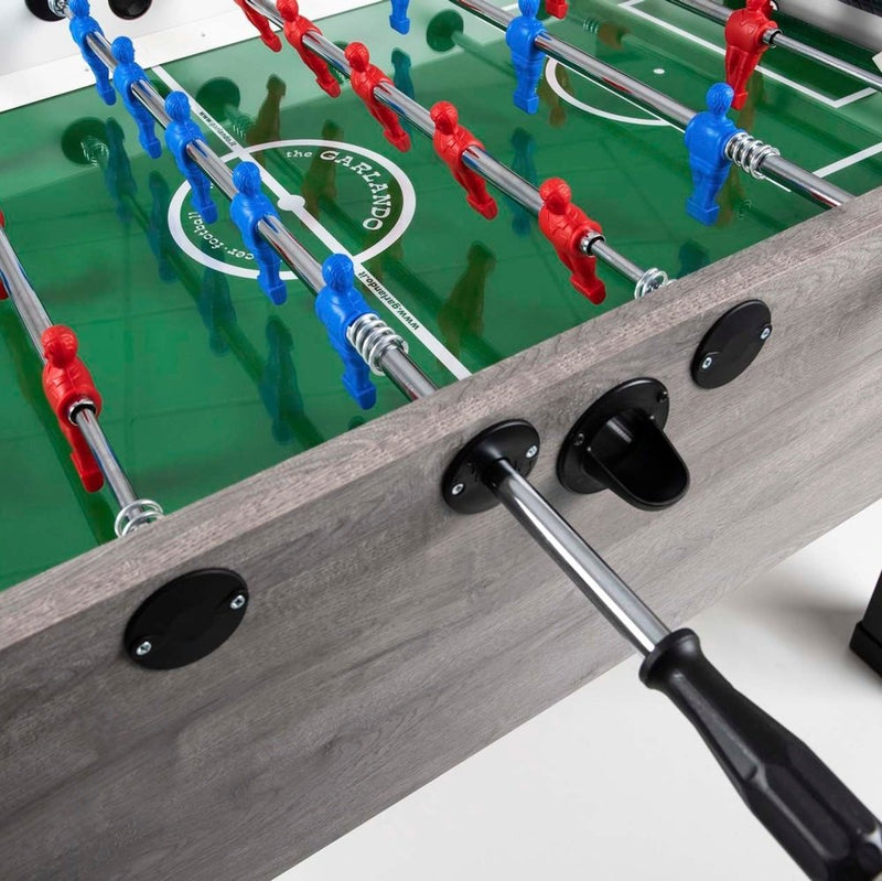 Calciobalilla G-500 rovere-grigio aste uscenti piano gioco corto in vetro