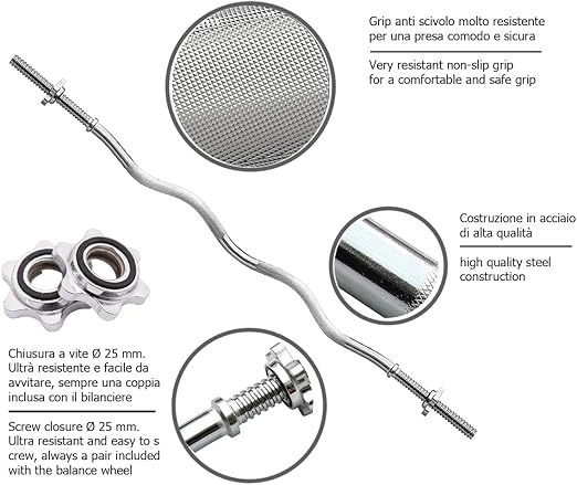 Bilanciere Curvo 120 cm con foro Ø 25 - TOORX-4