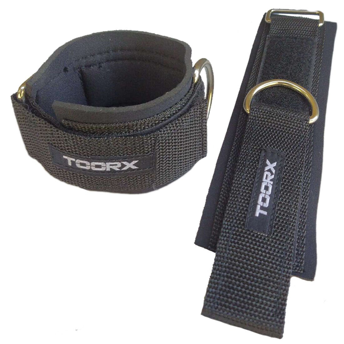 Coppia cavigliera per trazioni con anello e chiusura velcro