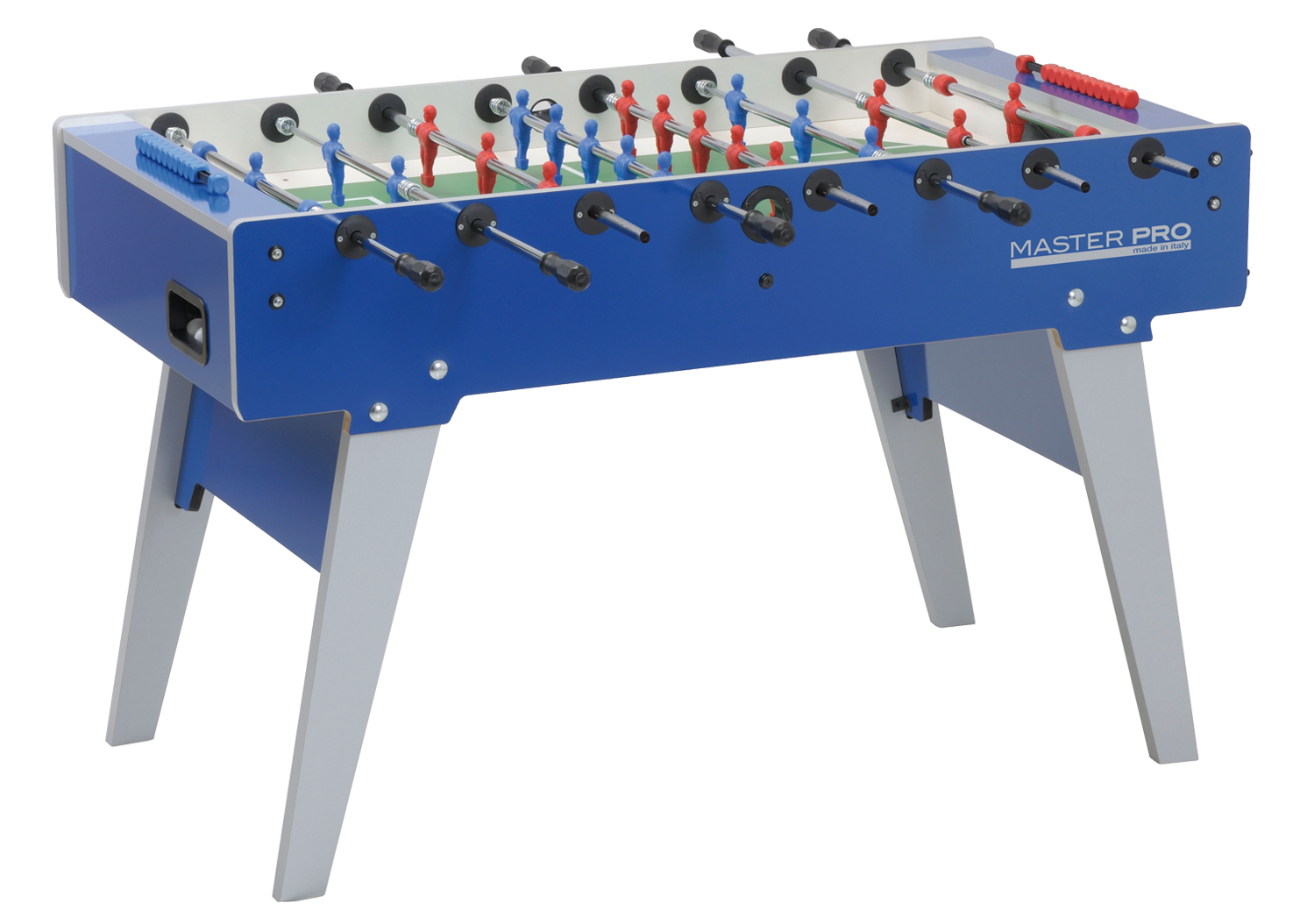 Calciobalilla MASTER PRO aste uscenti, con piano gioco corto vetro lucido-7