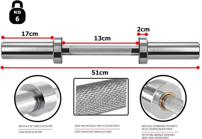 G5 HT SPORT Manubrio olimpionico Da 51 cm DIAMETRO 50 mm Con O Senza Chiusure Manico zigrinato 28mm Power Training coppia MISURE GMCO 51